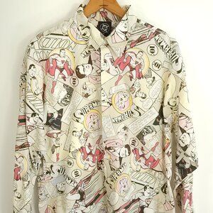 Vtg DC Superman Shirt Men's XL Multicolor Long Sleeve Button Front Distressed